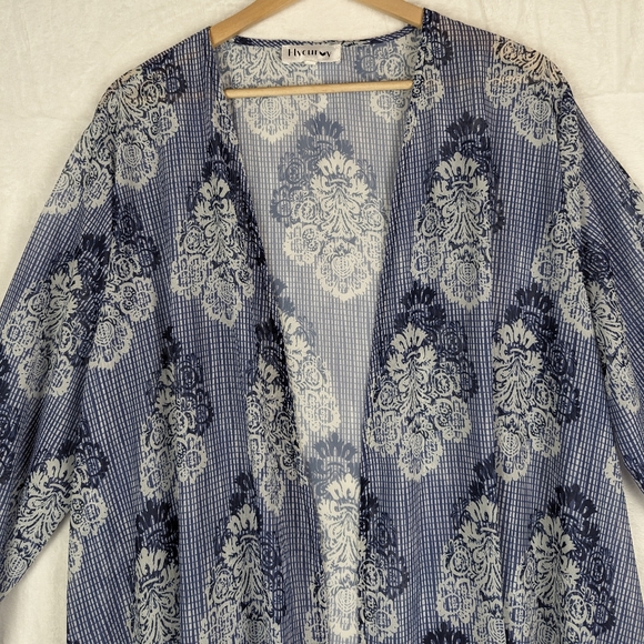 Fly Curvy Kimono Cover Up 2XL Blue White Floral Plus Size Cover-up - Picture 3 of 13
